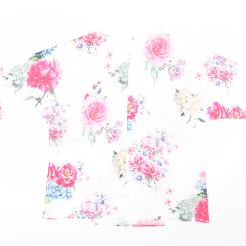 Preworn Womens White Floral Polyester Basic Blouse Size 2XL Round Neck