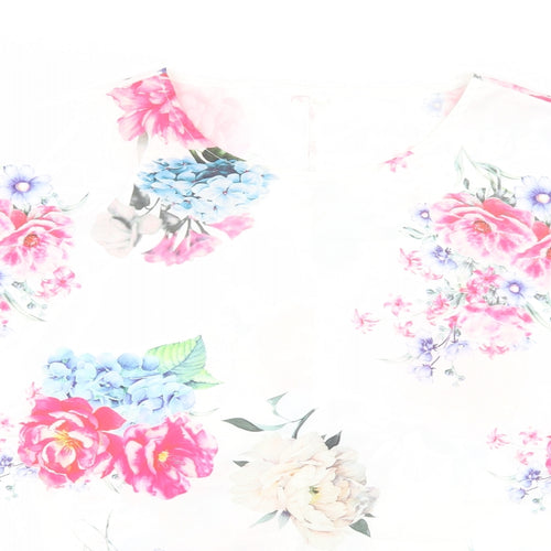 Preworn Womens White Floral Polyester Basic Blouse Size 2XL Round Neck