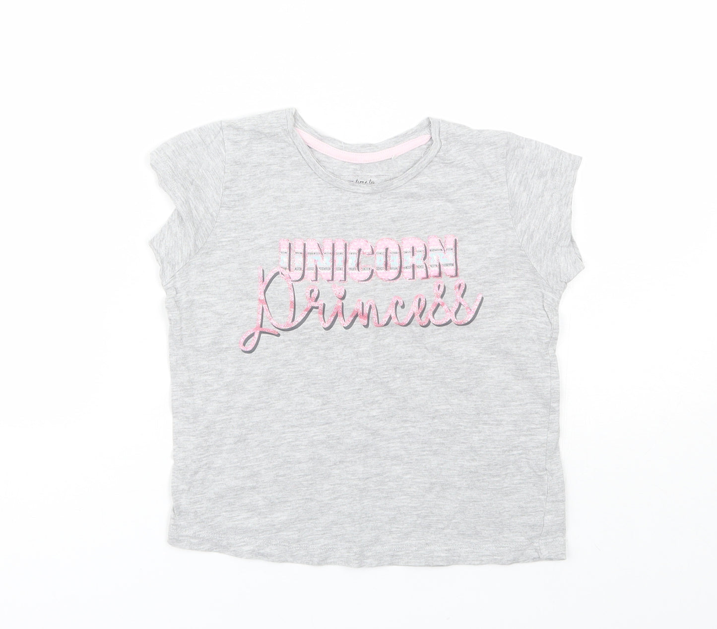 Peacocks Girls Grey  Cotton Basic T-Shirt Size 5-6 Years Round Neck