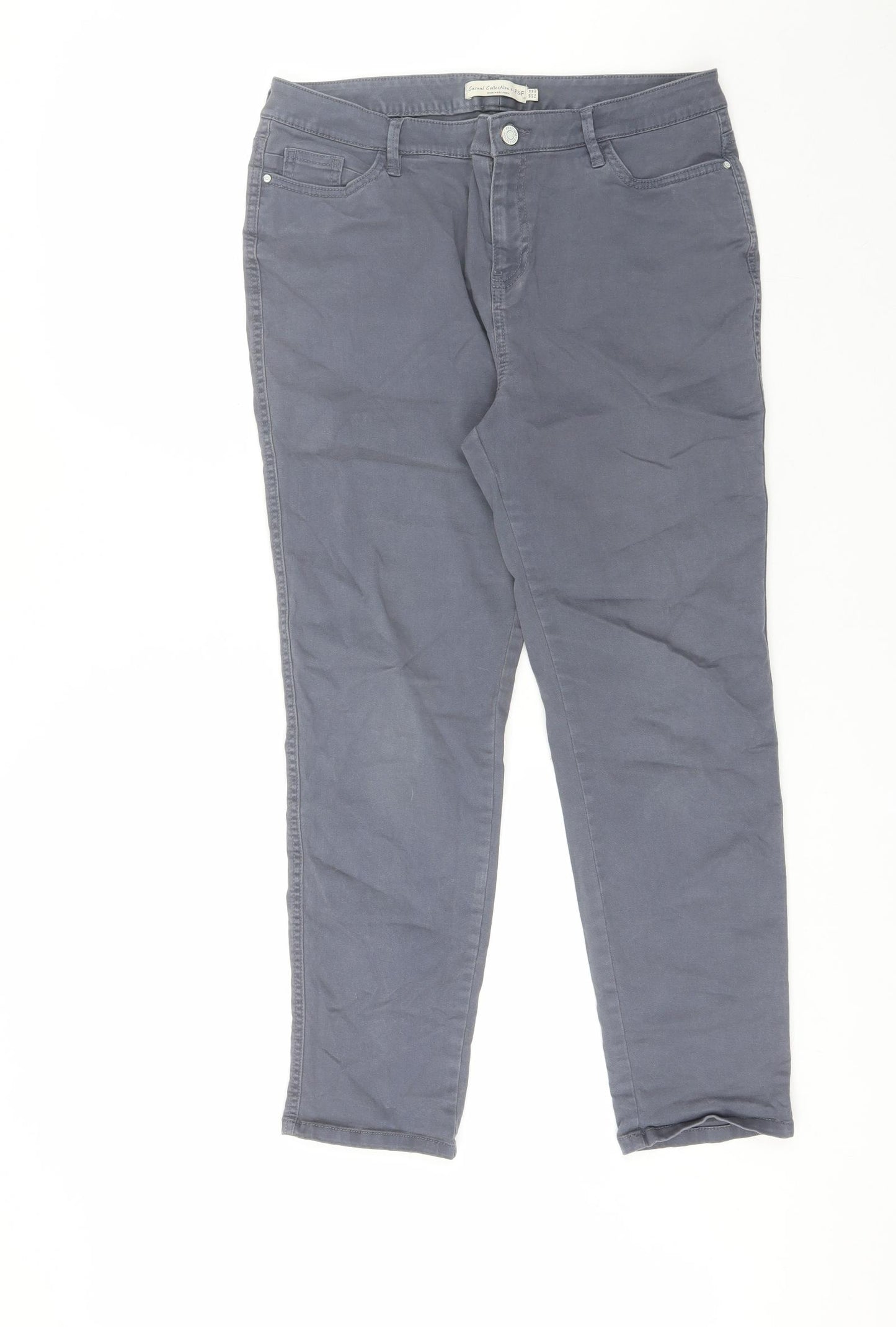 F&F Womens Grey  Cotton Trousers  Size 14 L25 in Regular