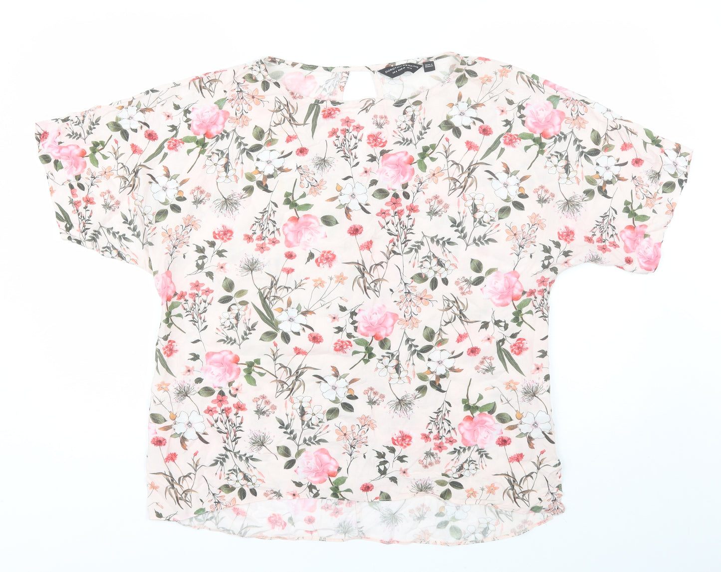 Dorothy Perkins Womens Pink Floral Viscose Basic Blouse Size 12 Round Neck