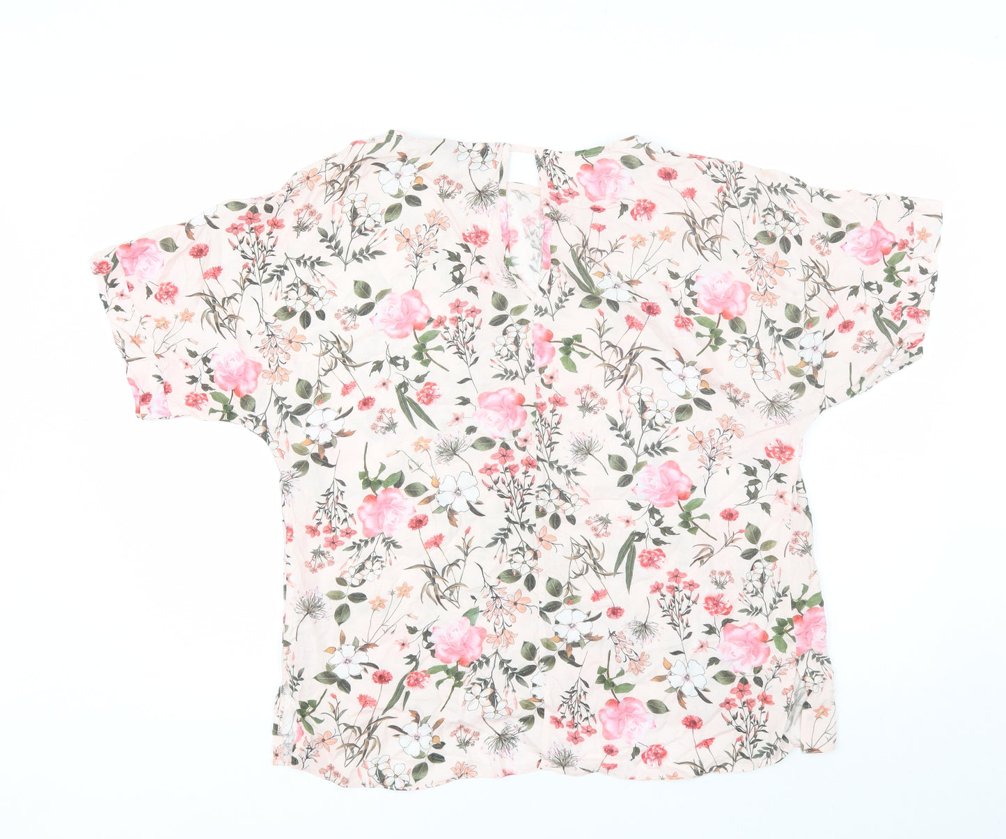 Dorothy Perkins Womens Pink Floral Viscose Basic Blouse Size 12 Round Neck