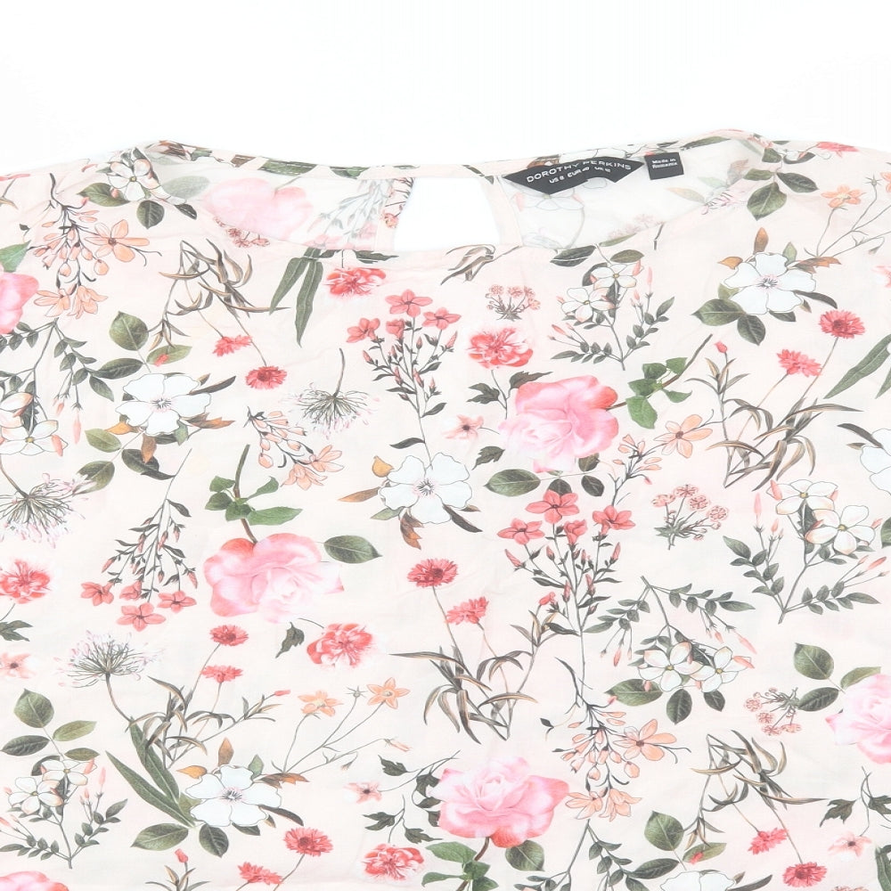 Dorothy Perkins Womens Pink Floral Viscose Basic Blouse Size 12 Round Neck