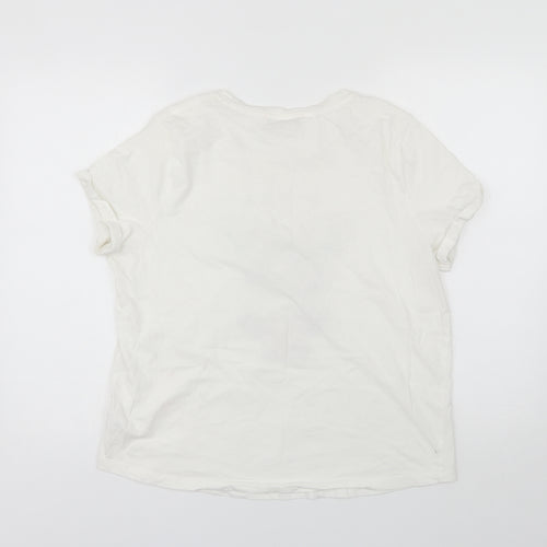 TU Womens White  Cotton Basic T-Shirt Size 16 Round Neck - Butterfly