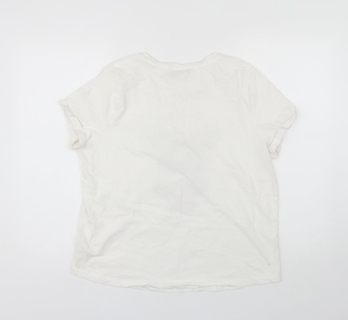 TU Womens White  Cotton Basic T-Shirt Size 16 Round Neck - Butterfly