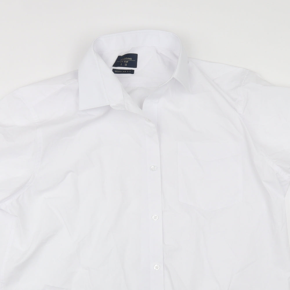 F&F Mens White  Polyester  Dress Shirt Size 17 Collared