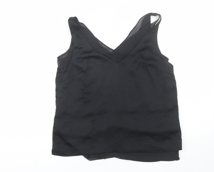 H&M Womens Black Polyester Basic Blouse Size 8 V-Neck