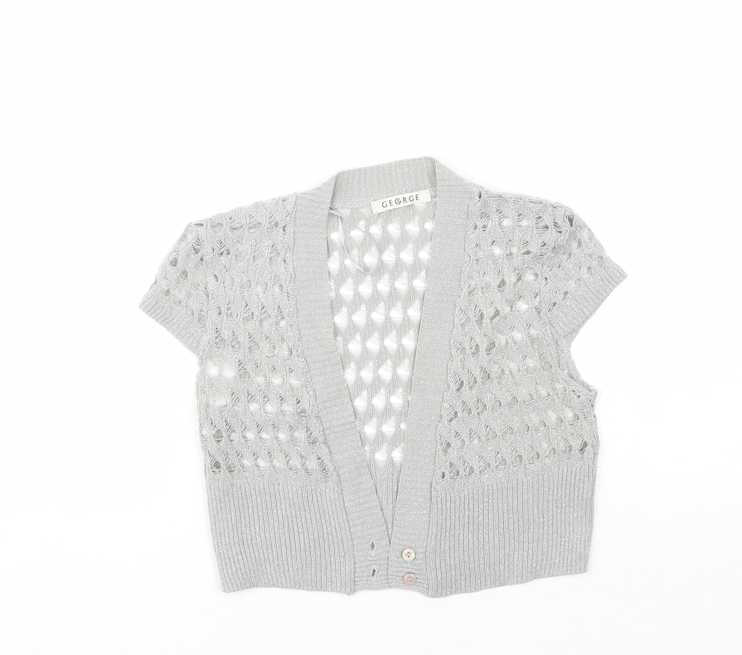 George Womens Silver V-Neck  Acrylic Shrug Jumper Size M