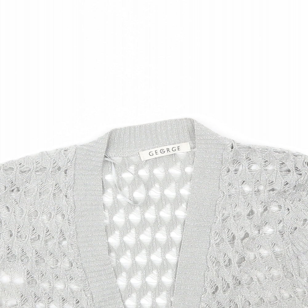 George Womens Silver V-Neck  Acrylic Shrug Jumper Size M