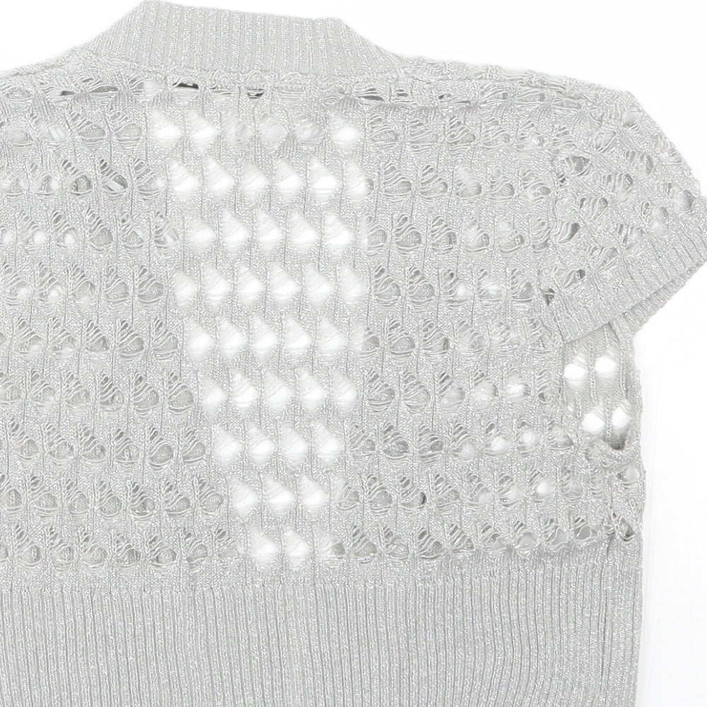 George Womens Silver V-Neck  Acrylic Shrug Jumper Size M