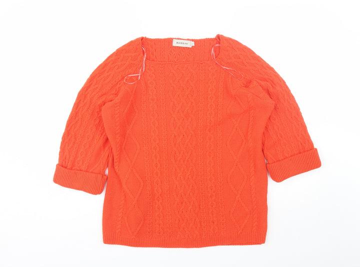 BASSINI Womens Orange Square Neck Acrylic Pullover Jumper Size XL