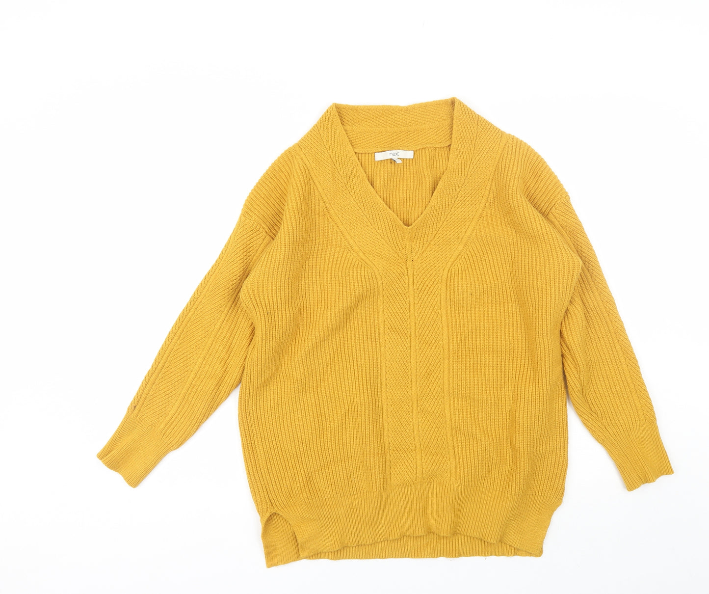 NEXT Womens Yellow V-Neck  Viscose Pullover Jumper Size M
