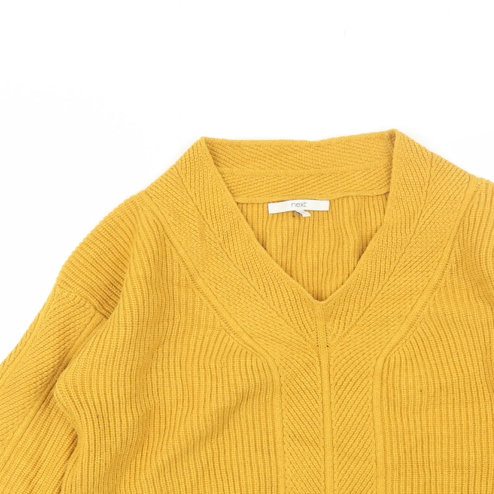 NEXT Womens Yellow V-Neck  Viscose Pullover Jumper Size M