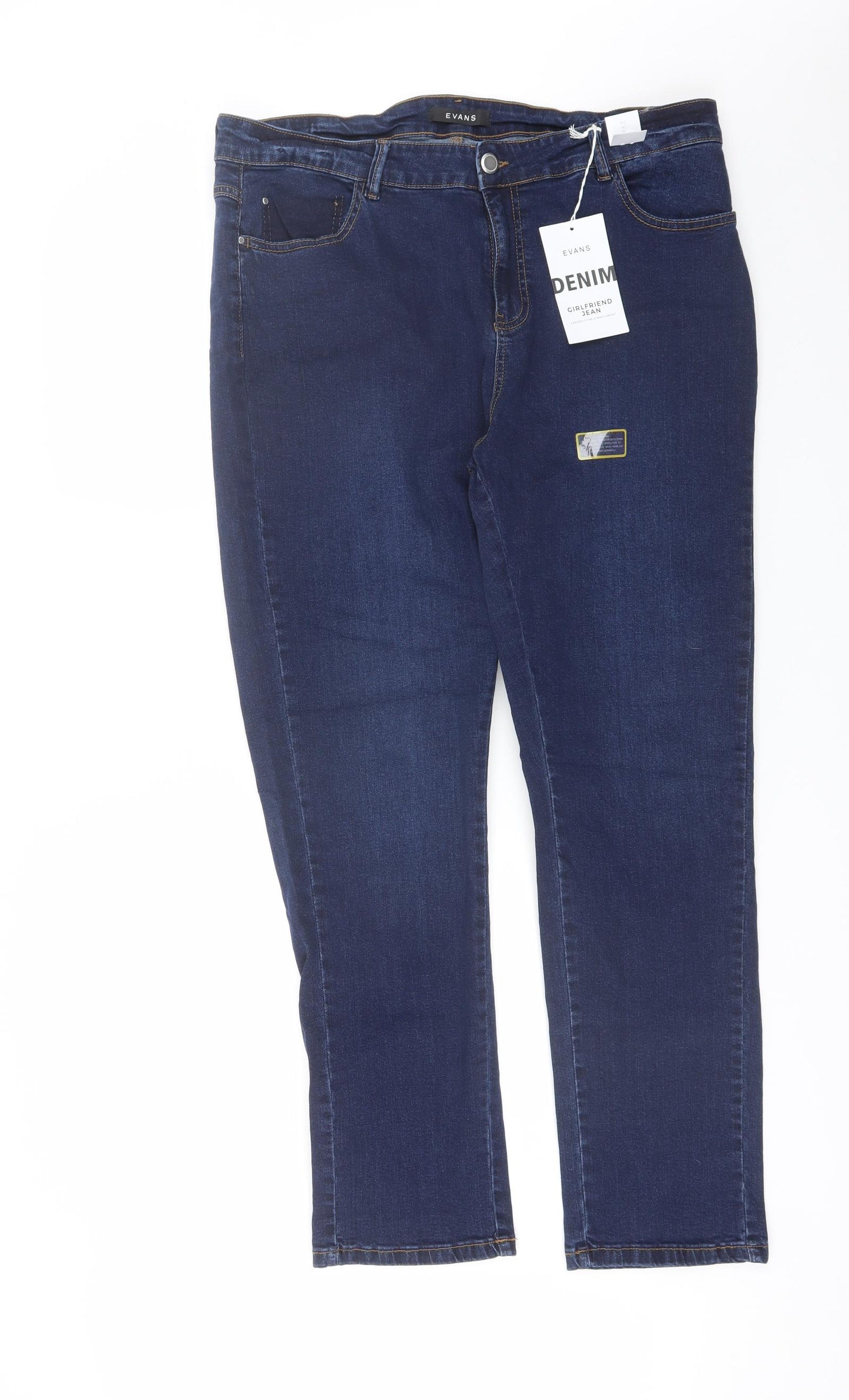 Evans Womens Blue  Cotton Straight Jeans Size 18 L30 in Regular