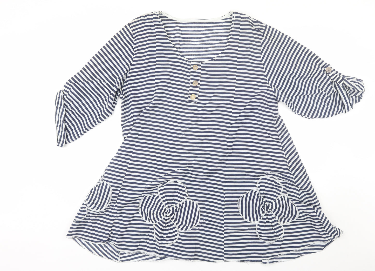Preworn Womens Blue Striped Cotton Shift  One Size  Round Neck
