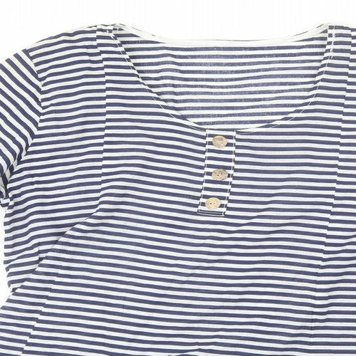 Preworn Womens Blue Striped Cotton Shift  One Size  Round Neck