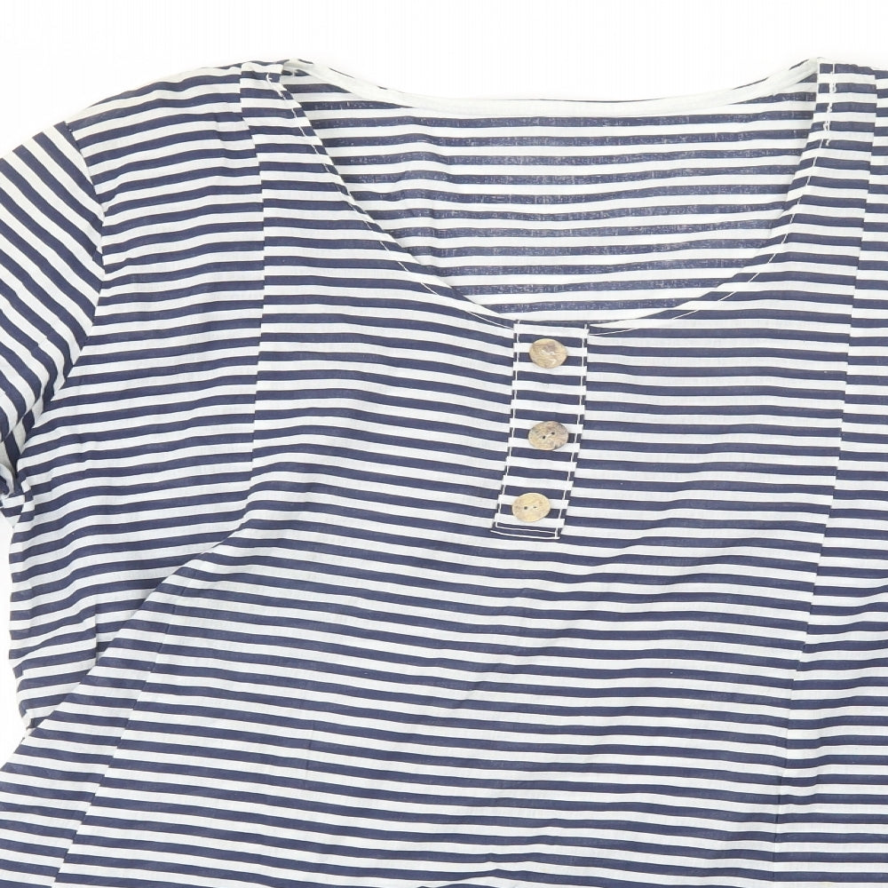 Preworn Womens Blue Striped Cotton Shift  One Size  Round Neck