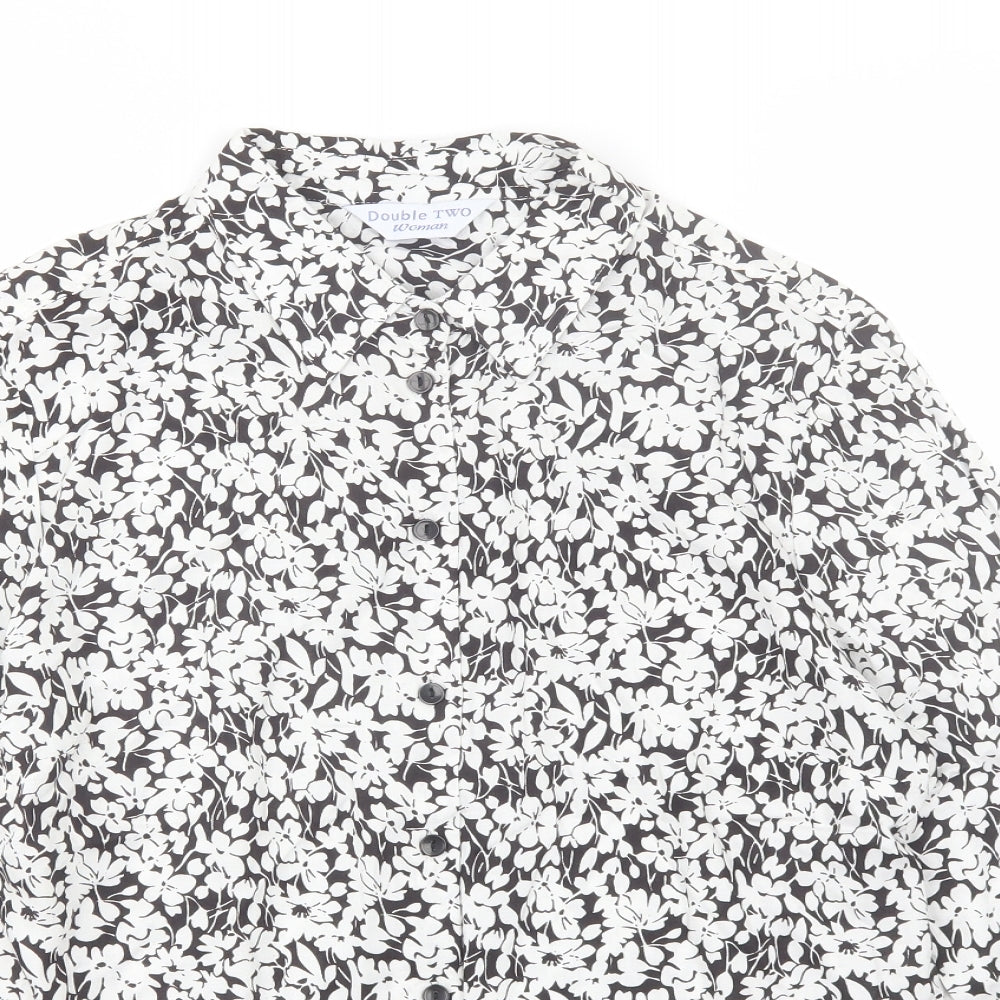 Double TWO Womens Black Floral Viscose Basic Button-Up Size 14 Collared