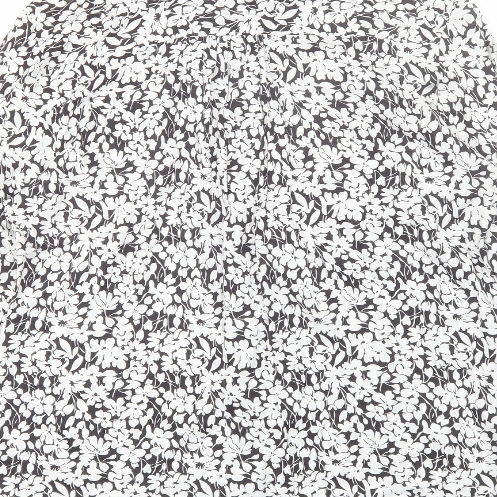 Double TWO Womens Black Floral Viscose Basic Button-Up Size 14 Collared