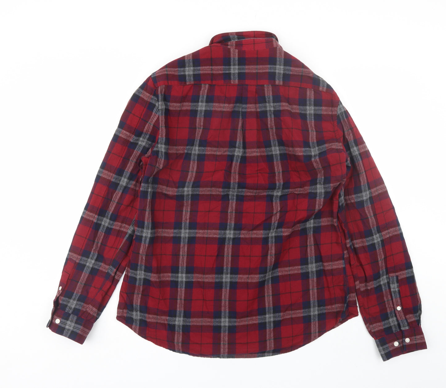 NEXT Mens Red Plaid Cotton  Button-Up Size L Collared
