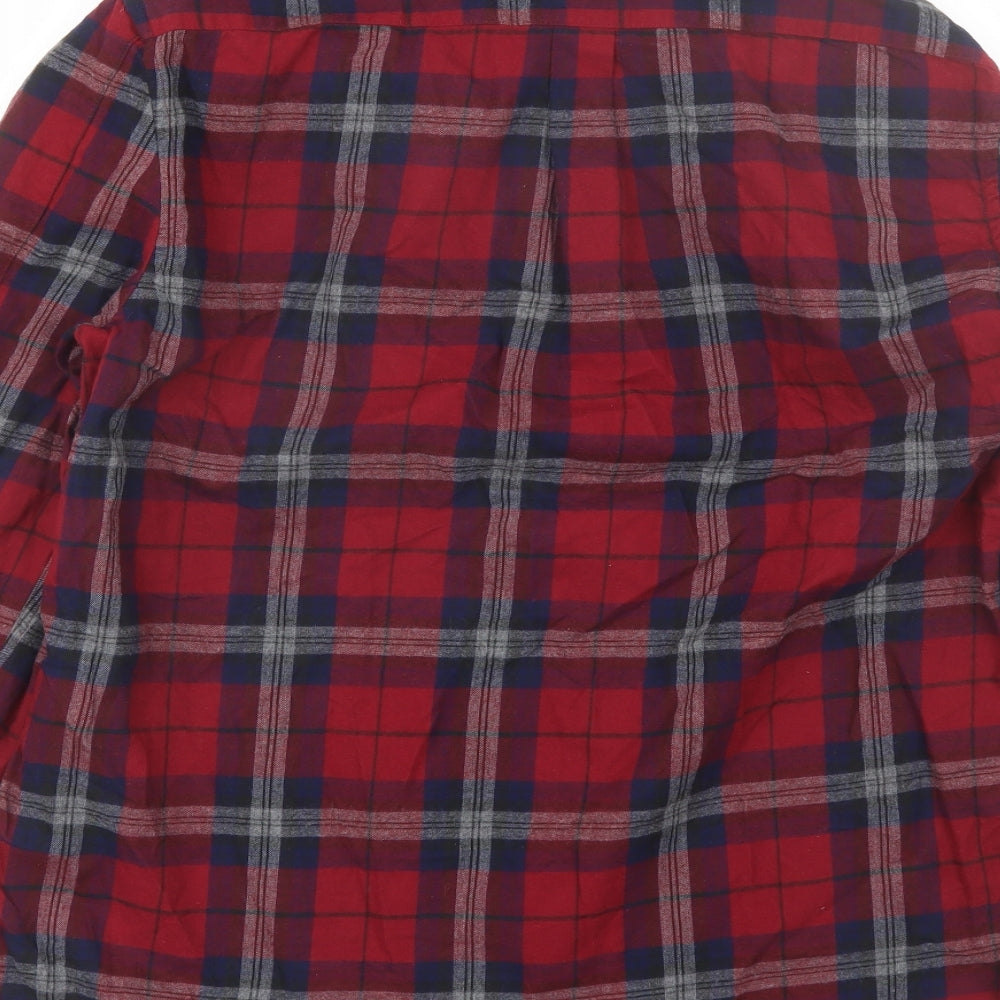NEXT Mens Red Plaid Cotton  Button-Up Size L Collared