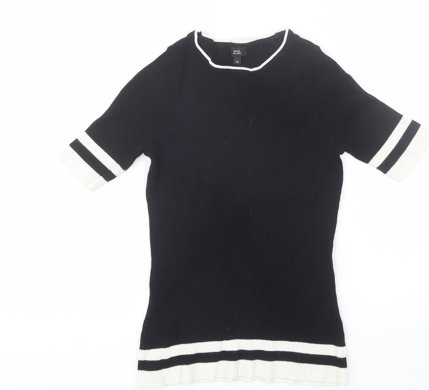River Island Womens Black  Viscose Basic T-Shirt Size 10 Round Neck