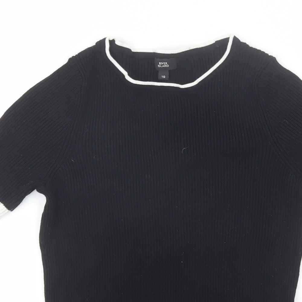River Island Womens Black  Viscose Basic T-Shirt Size 10 Round Neck