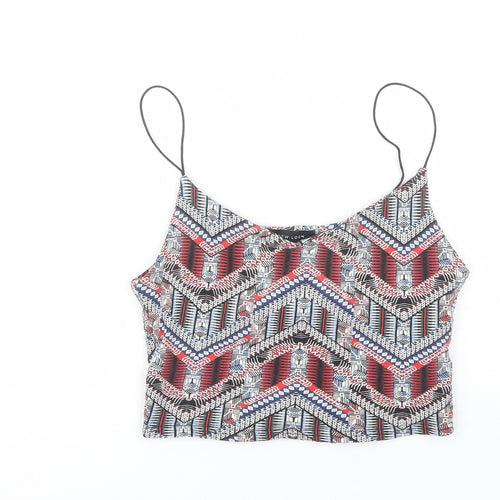 New Look Womens Blue Geometric Cotton Camisole Tank Size 8 V-Neck