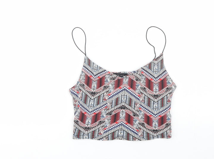 New Look Womens Blue Geometric Cotton Camisole Tank Size 8 V-Neck