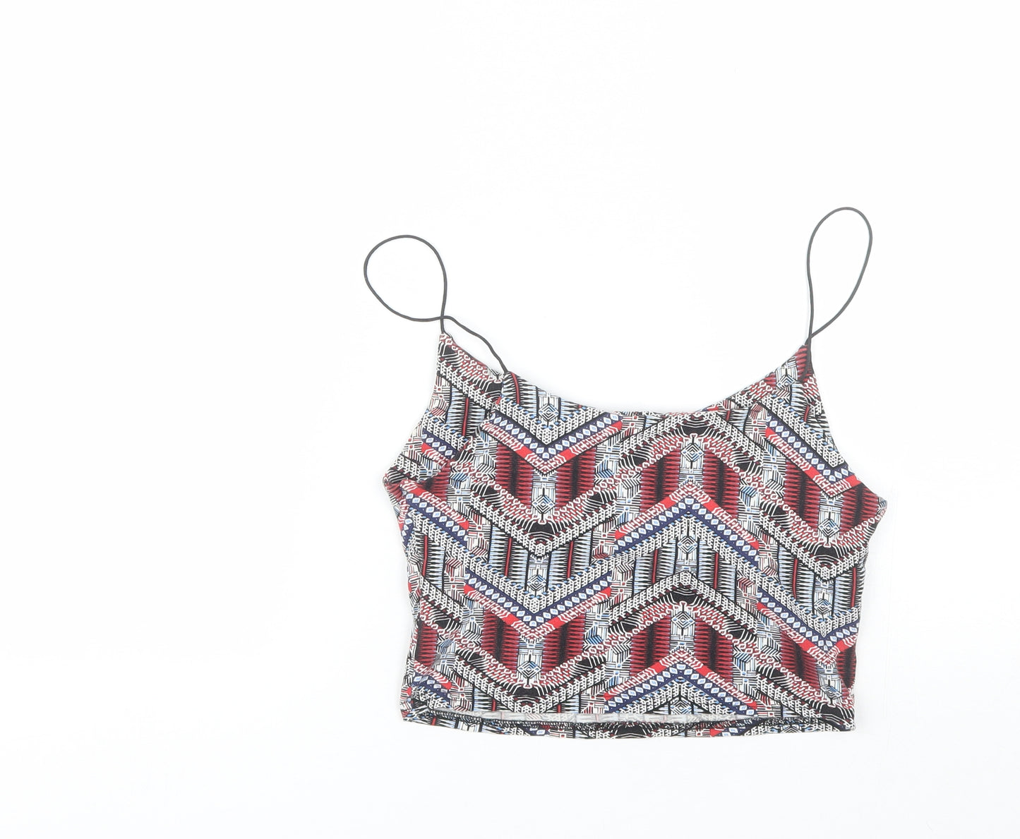New Look Womens Blue Geometric Cotton Camisole Tank Size 8 V-Neck