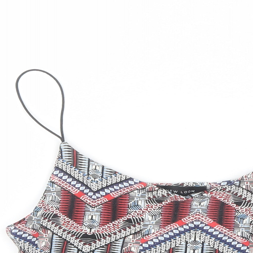 New Look Womens Blue Geometric Cotton Camisole Tank Size 8 V-Neck