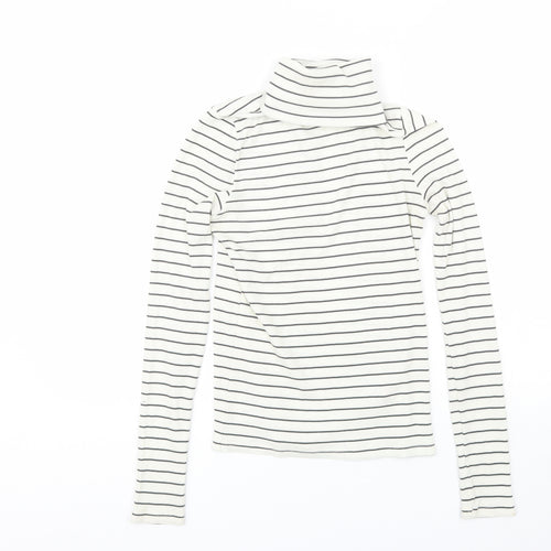 New Look Womens White Roll Neck Striped Polyester Pullover Jumper Size 12