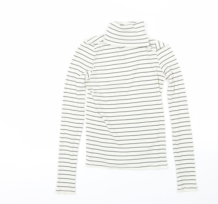 New Look Womens White Roll Neck Striped Polyester Pullover Jumper Size 12