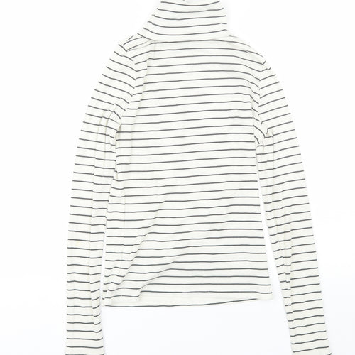 New Look Womens White Roll Neck Striped Polyester Pullover Jumper Size 12
