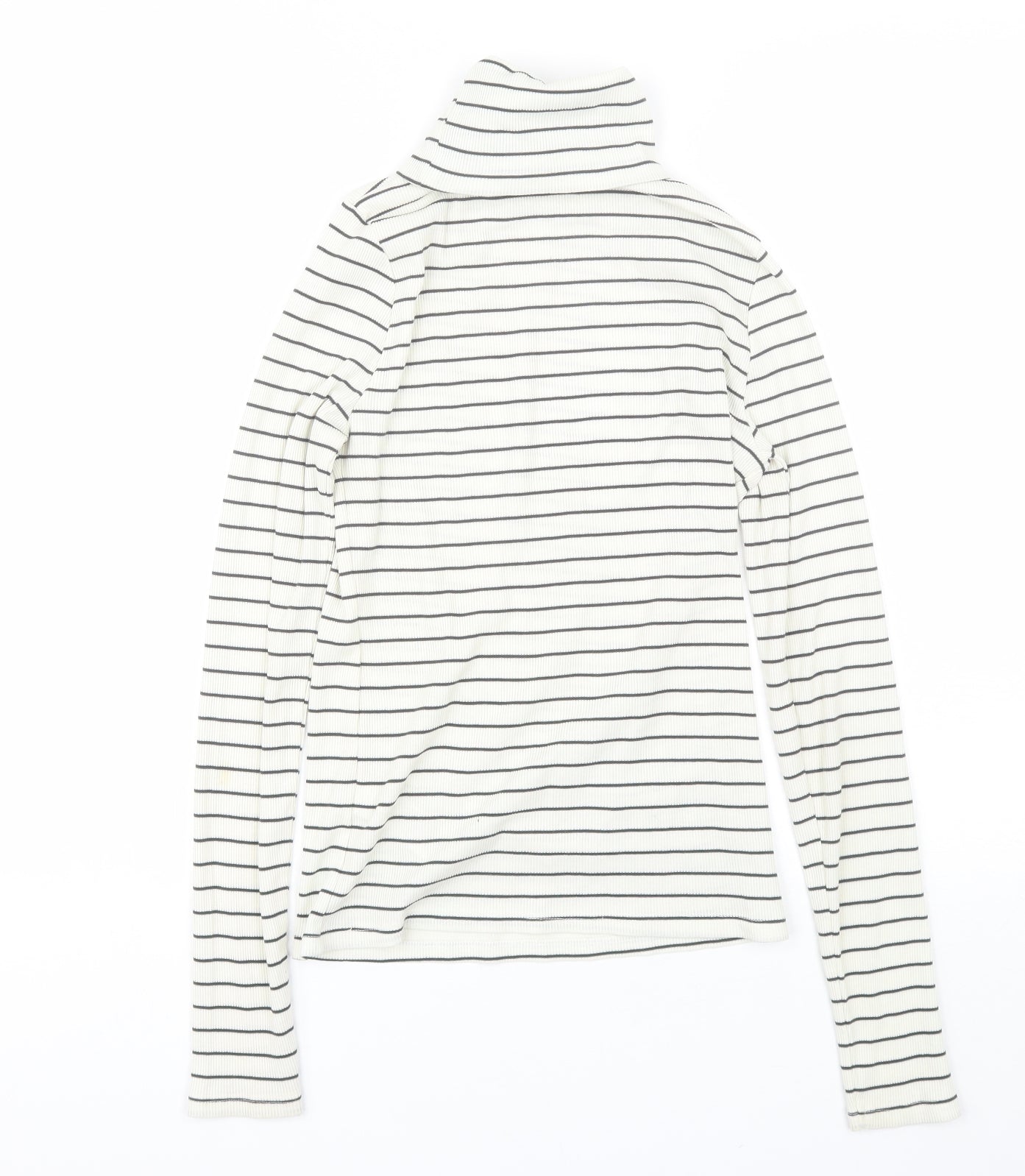 New Look Womens White Roll Neck Striped Polyester Pullover Jumper Size 12
