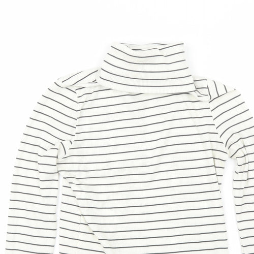 New Look Womens White Roll Neck Striped Polyester Pullover Jumper Size 12