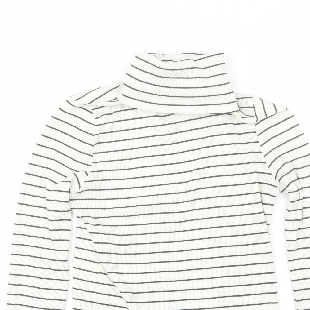 New Look Womens White Roll Neck Striped Polyester Pullover Jumper Size 12