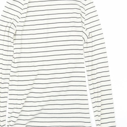New Look Womens White Roll Neck Striped Polyester Pullover Jumper Size 12
