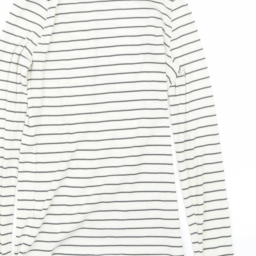 New Look Womens White Roll Neck Striped Polyester Pullover Jumper Size 12