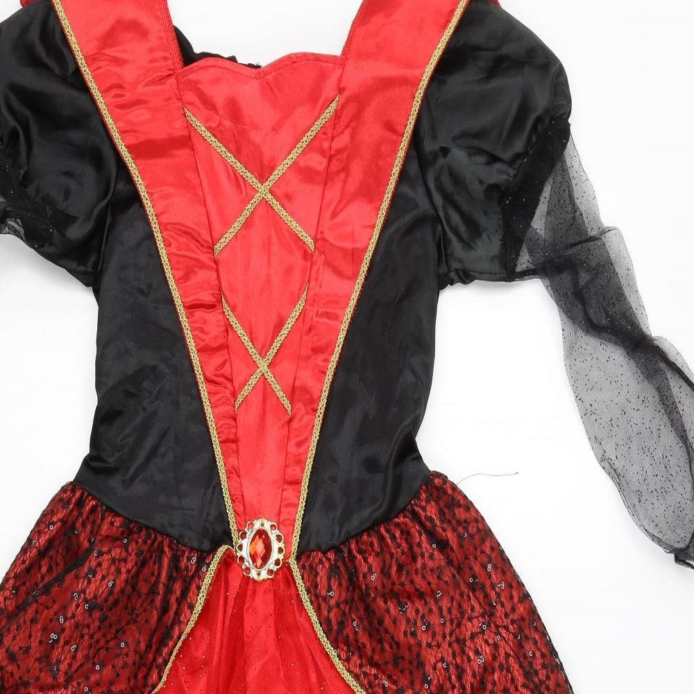 Preworn Girls Red  Polyester Tutu Dress  Size 9-10 Years  Collared