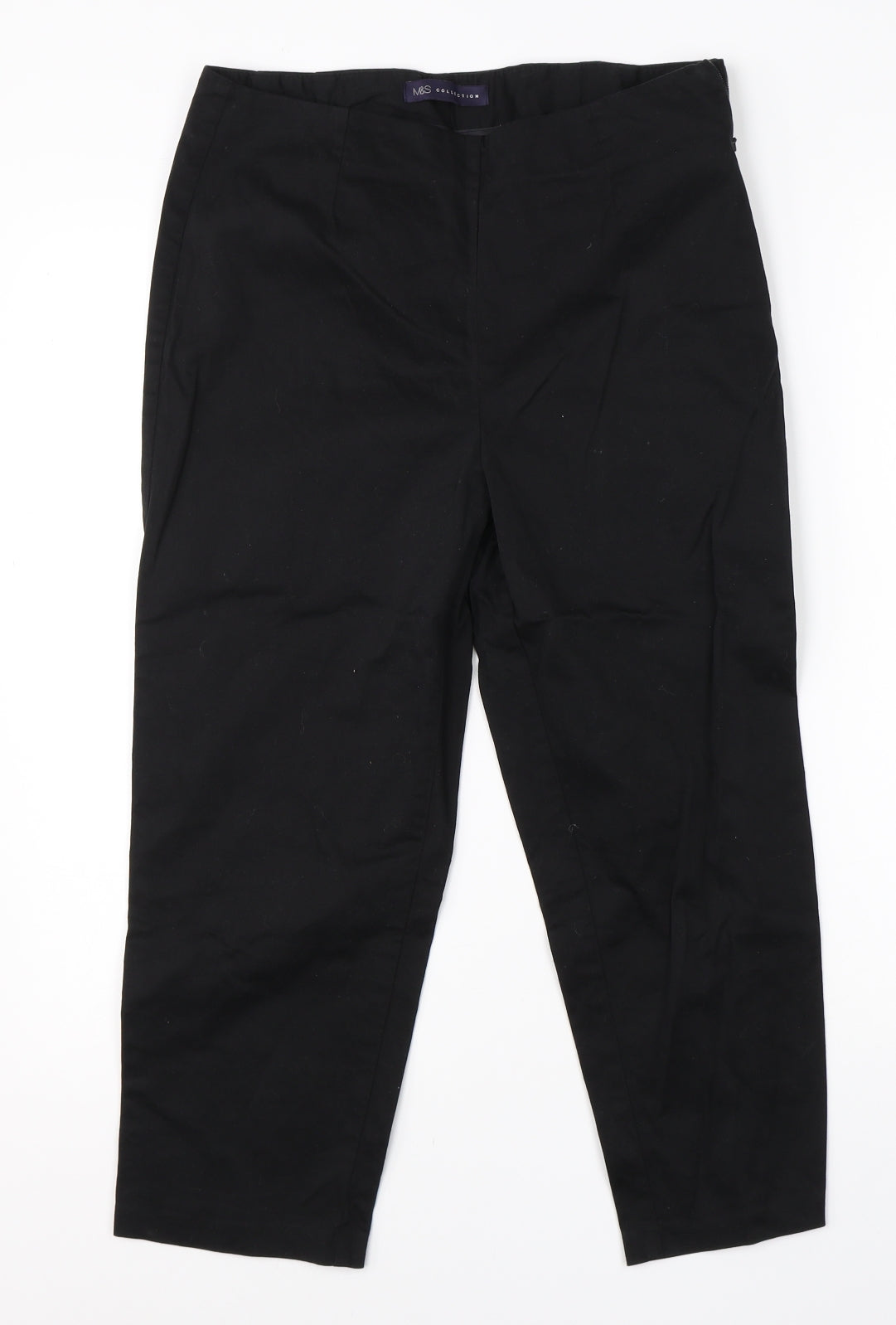 M&S Womens Black  Cotton Dress Pants Trousers Size 10 L20 in Regular