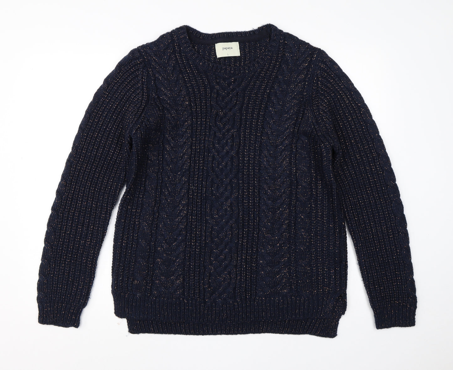 Papaya Womens Blue Round Neck  Acrylic Pullover Jumper Size L