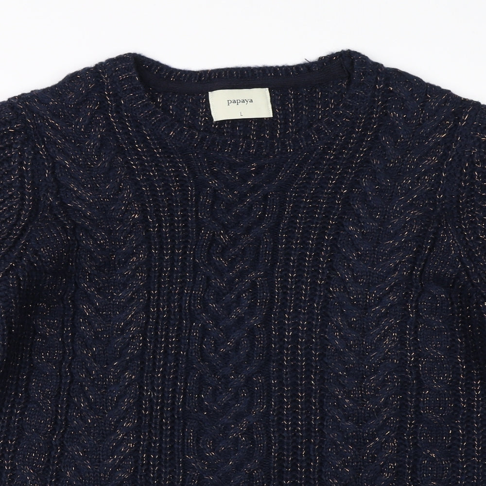 Papaya Womens Blue Round Neck  Acrylic Pullover Jumper Size L