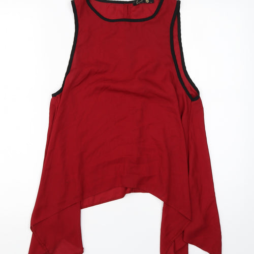 eve Womens Red  Polyester Basic Blouse Size 14 Round Neck