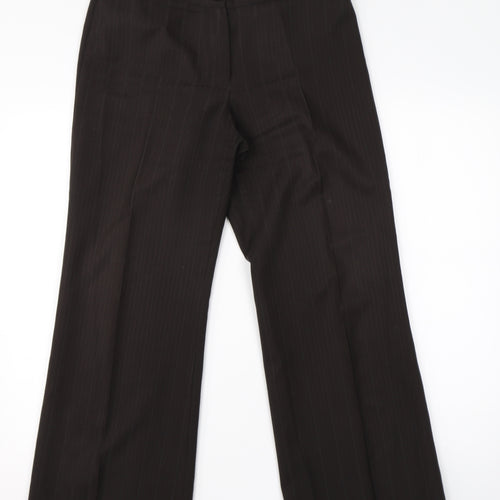 Marks & Spencer Womens Brown Striped Polyester Dress Pants Trousers Size 10 L25 in Regular
