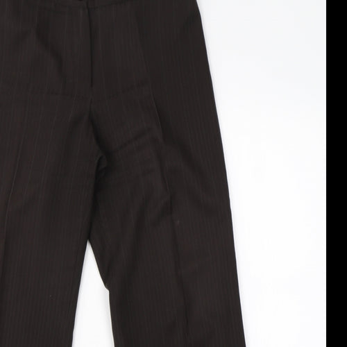 Marks & Spencer Womens Brown Striped Polyester Dress Pants Trousers Size 10 L25 in Regular