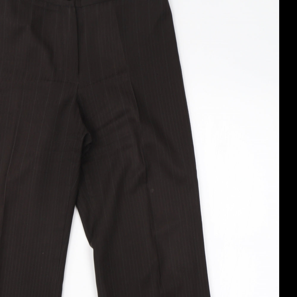 Marks & Spencer Womens Brown Striped Polyester Dress Pants Trousers Size 10 L25 in Regular