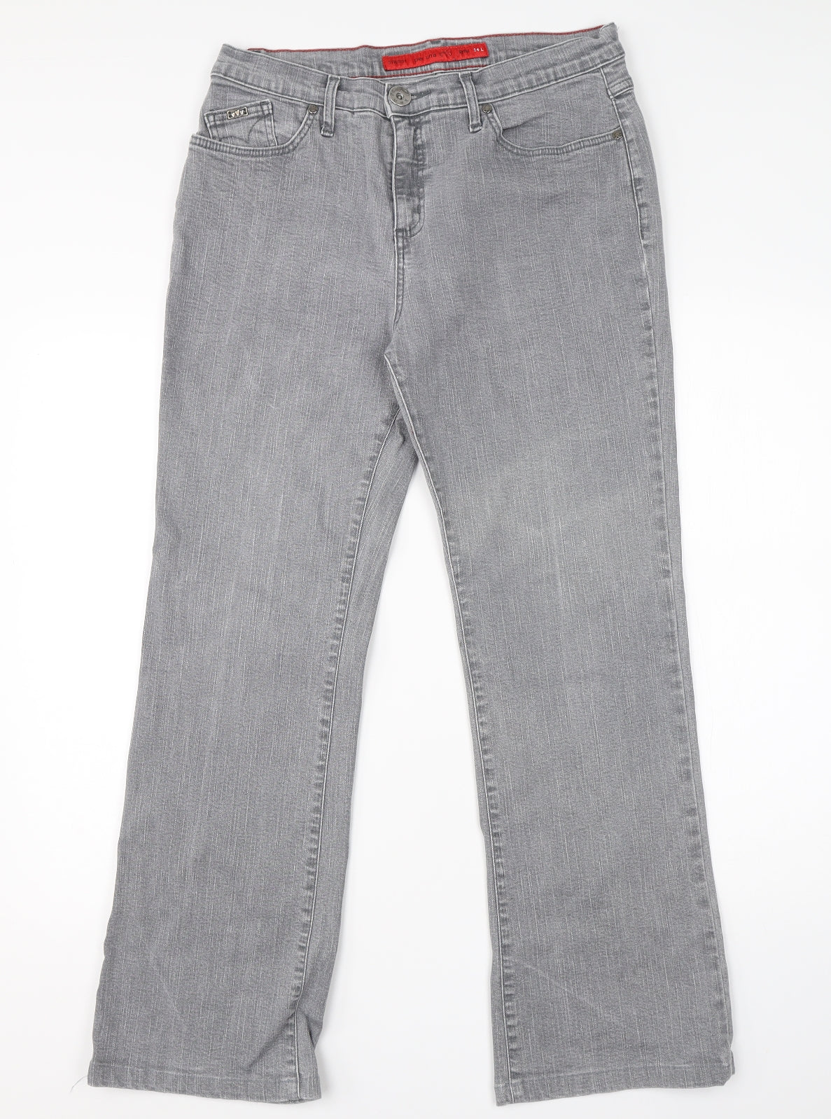 Per Una Womens Grey  Cotton Straight Jeans Size 14 L28 in Regular