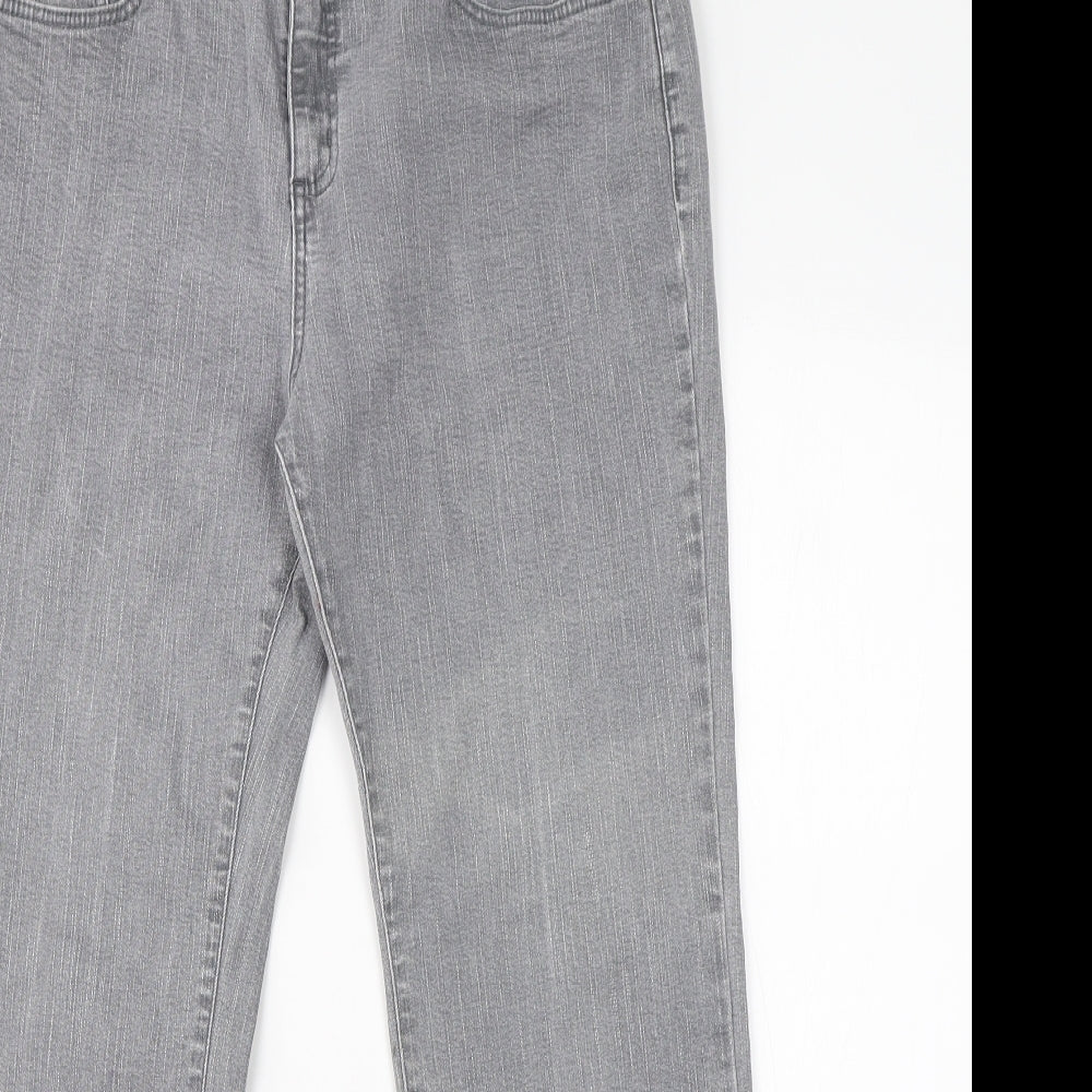 Per Una Womens Grey  Cotton Straight Jeans Size 14 L28 in Regular