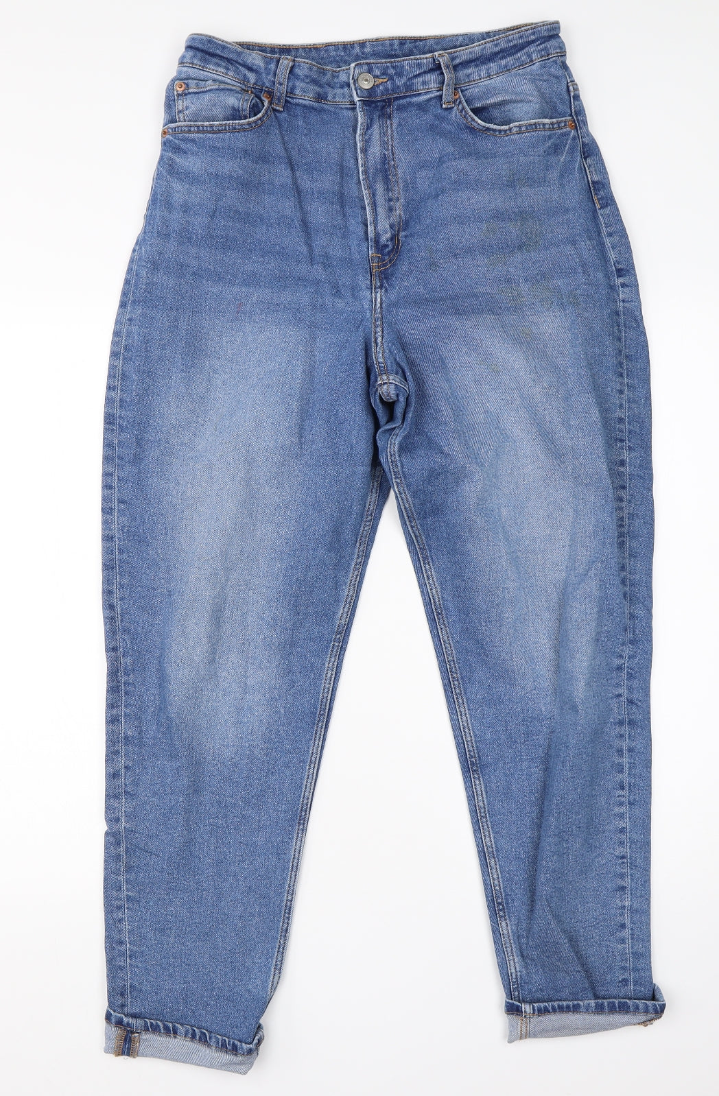 Divided Womens Blue  Cotton Mom Jeans Size 14 L25 in Regular